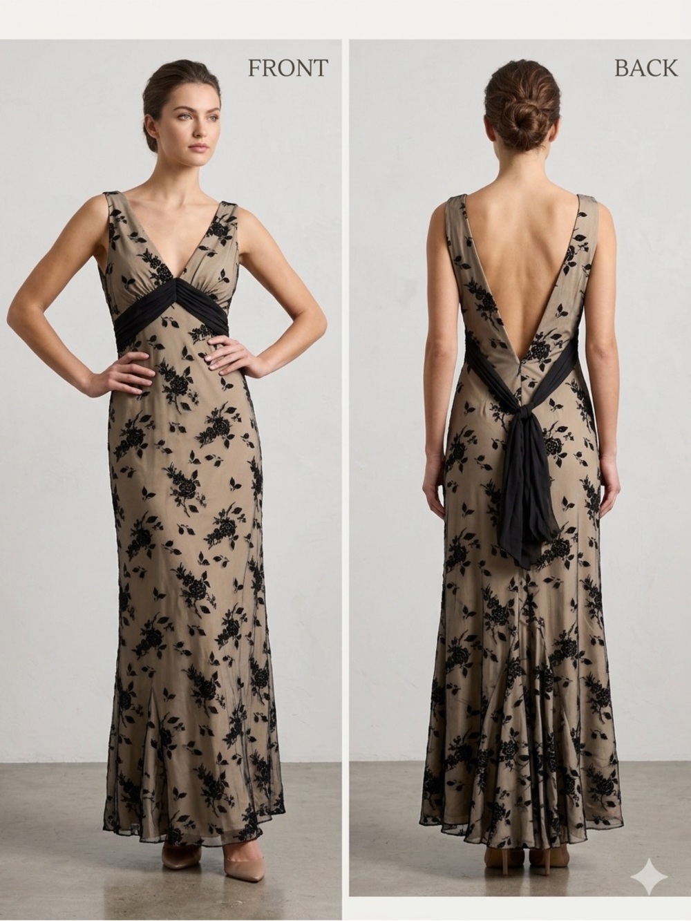 VTG Y2K Bruno Duluc Whimsigoth Mesh Floral Maxi Dress Dress Sz L Plunge Back